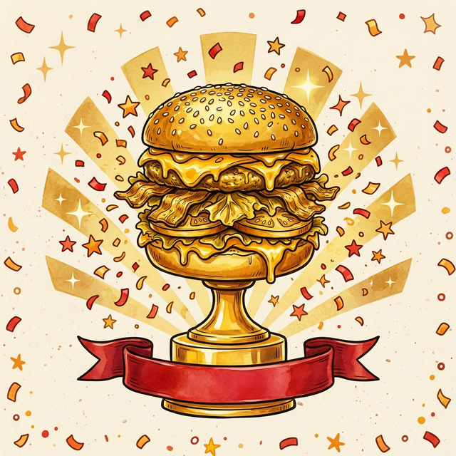 Zlatý burger trofej s konfetami