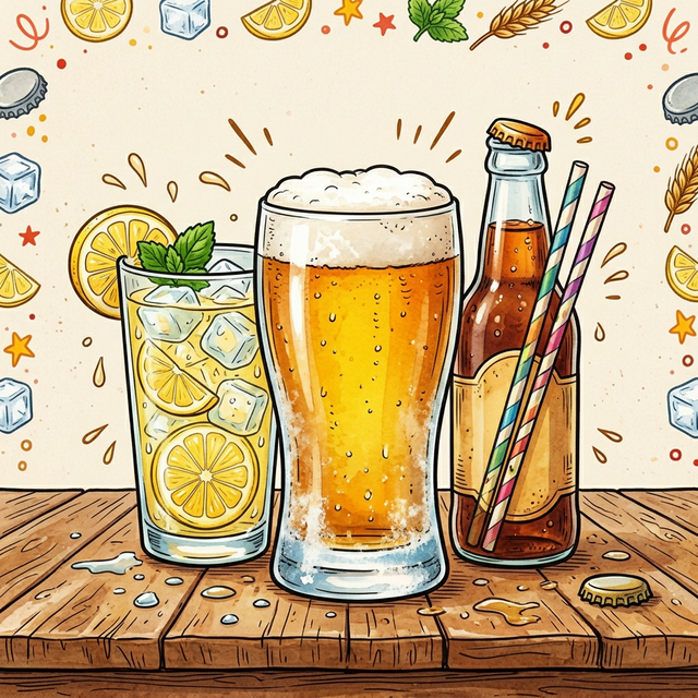 Craft pivo, limonáda a soda na dřevěném stole