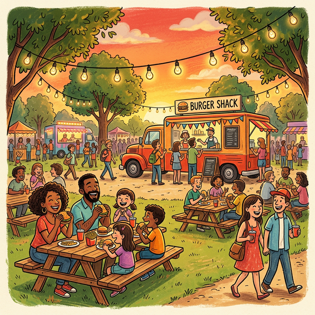 Letní food festival s lidmi u stánků