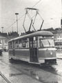 Historický vůz T1 č. 121 na náměstí při oslavách 90 let MHD v Plzni v červnu 1989, foto: M.Lindner