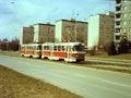 Souprava T3 v Předních Skvrňanech přijíždí do zastávky Křimická v osmdesátých letech, foto: O. Brouzda 