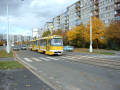 Ulice Terezie Brzkové se soupravou T3P 276+277 v podzimní odpoledne dne 20. 10. 2002 