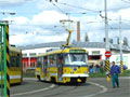 Vůz T3R.PLF č. 317 při zkušební jízdě před výjezdem z vozovny Slovany 30. 4. 2008
Foto: Š. Esterle