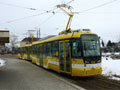 Souprava tramvají Vario č. 334+335 při zkušební jízdě na Světovaru 30. 1. 2011