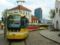 Kolona tramvají v Pražské ulici při zastavení provozu 4. 5. 2013