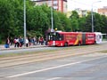 Autobus n�hradn� dopravy Solaris urbino 18 �. 546 v n�stupn� zast�vce Malesick� 24. 5. 2015