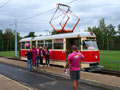 T1 č. 121 při objednané jízdě při předvolební kampani 13. 9. 2026